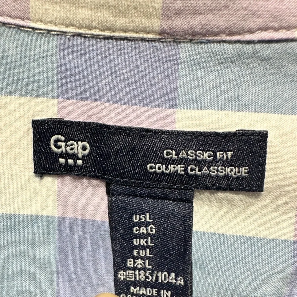 Gap Mens Classic Fit Long Sleeve Button Down Plaid Shirt Purple Blue - Picture 3 of 5